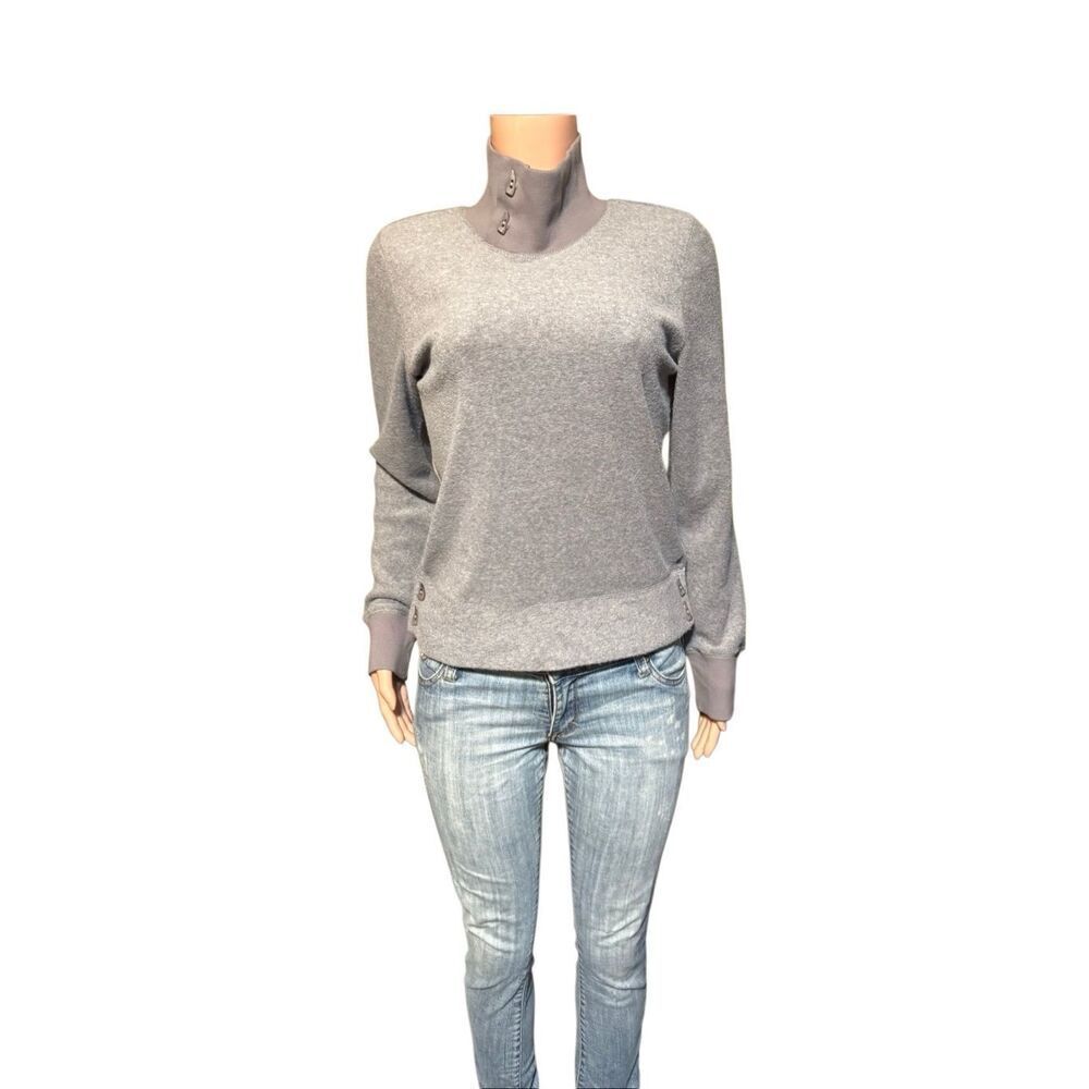 Pulp women's grey mock-neck or turtleneck pullover sweater with button details M